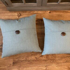 Set of 2 Aqua Green Throw Pillow Covers 19 x 19 w/ CUTE BUTTON DETAIL